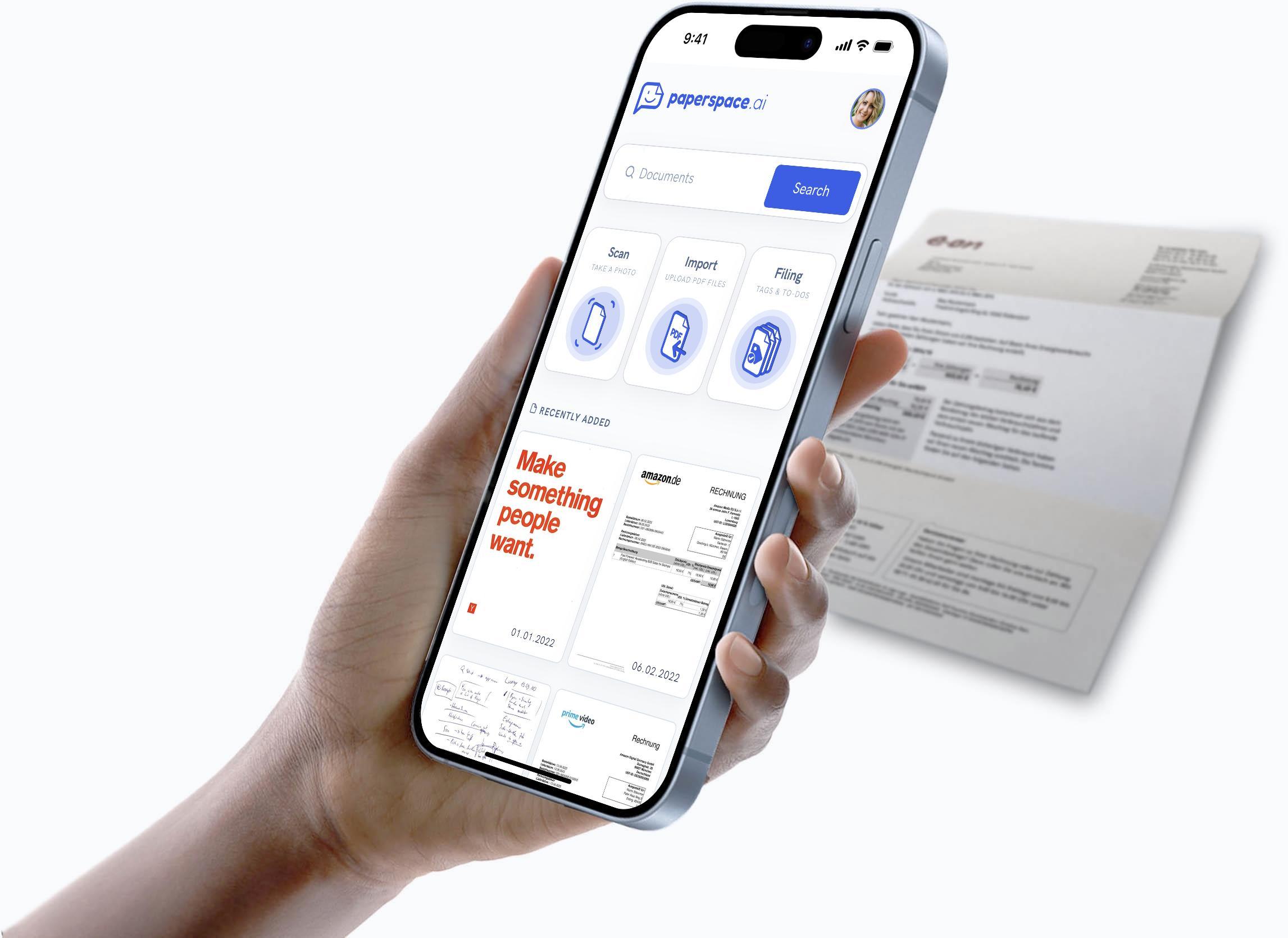 A photo showing the PaperSpace mobile app.