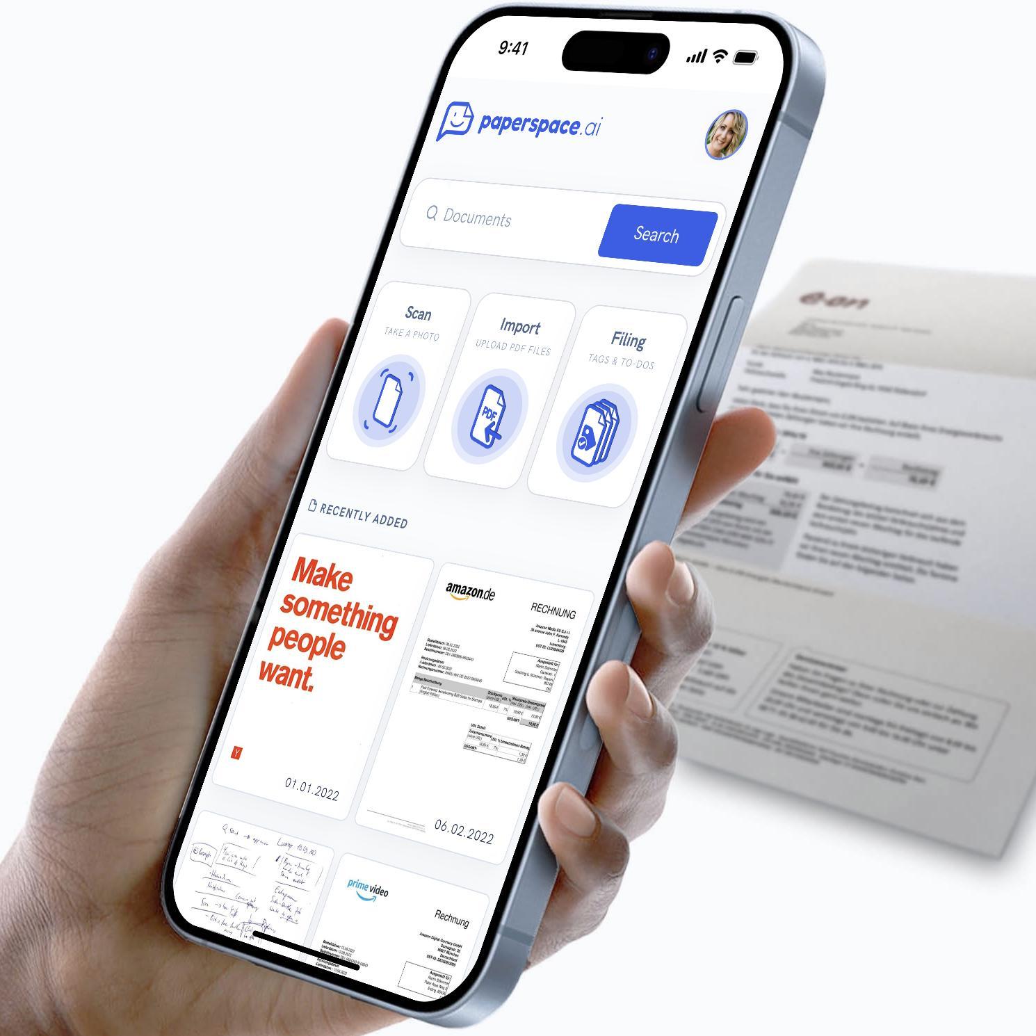 A photo showing the PaperSpace mobile app.