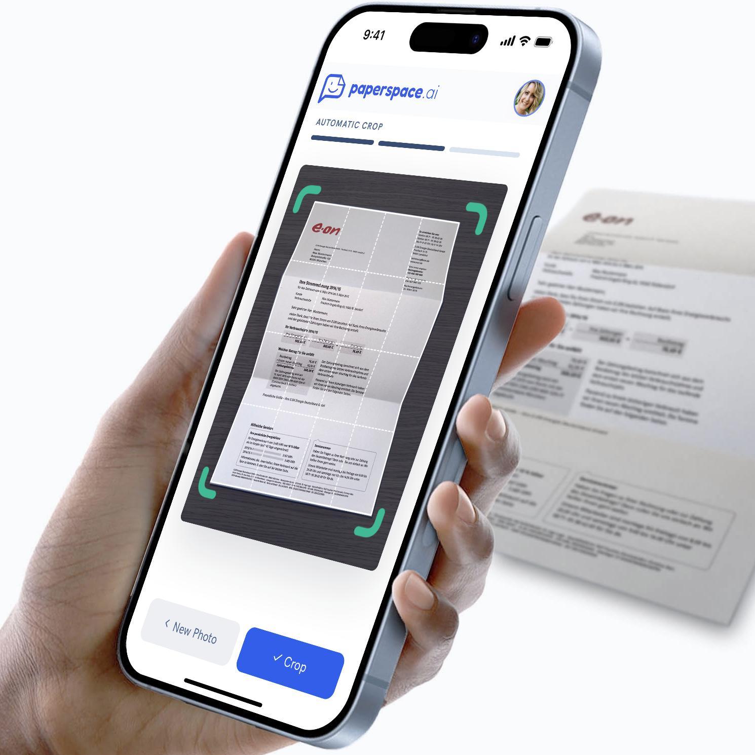 A photo showing the scanning of a document using PaperSpace.