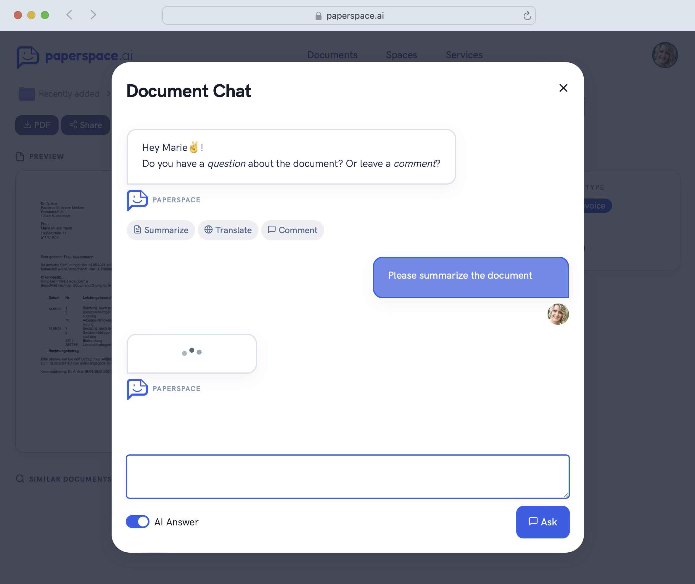 Screenshot of the web app