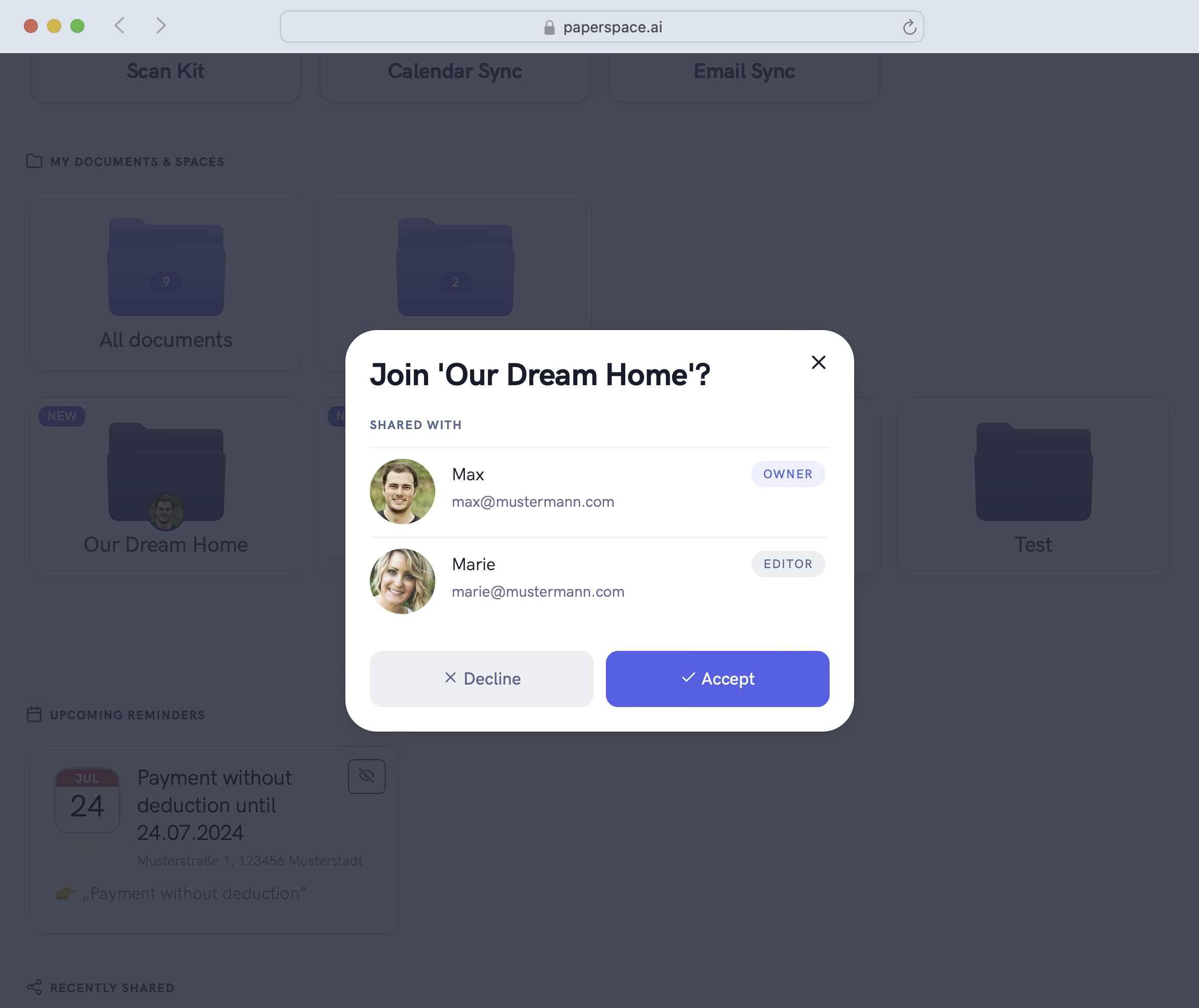 Screenshot of the web app