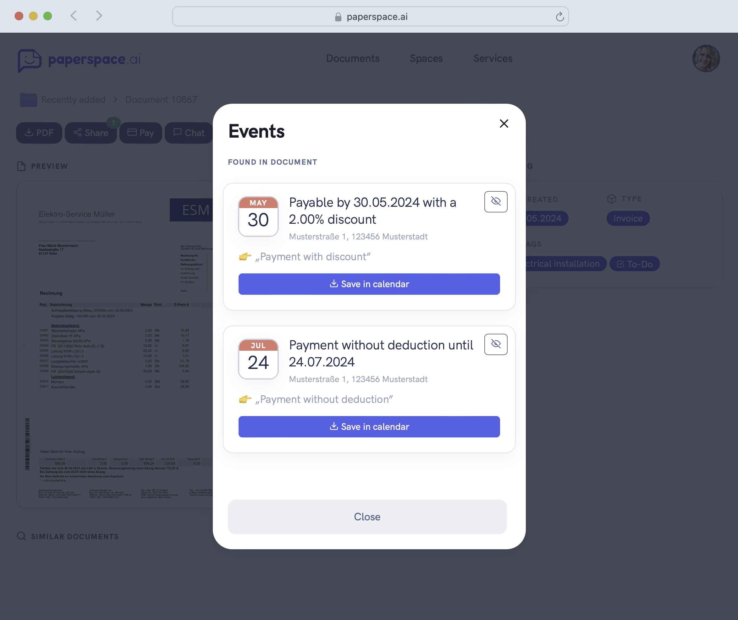 Screenshot of the web app
